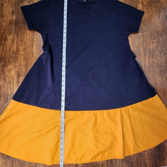 COS Colorblock Dress Womens XS Extra Small Navy Orange A Line Contrast Jersey - Picture 4 of 8